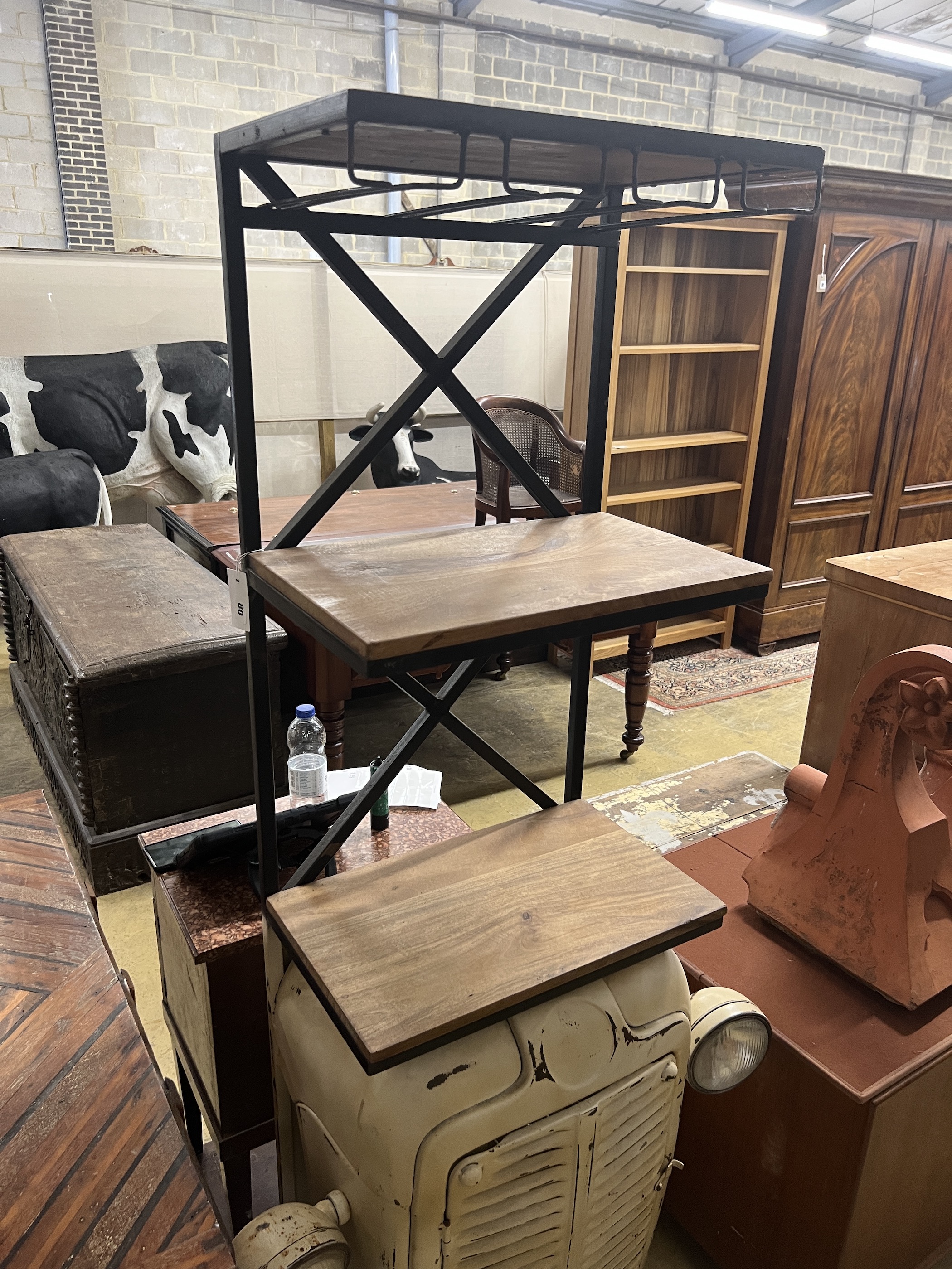 A vintage 'tractor' front bar, length 81cm, depth 34cm, height 182cm